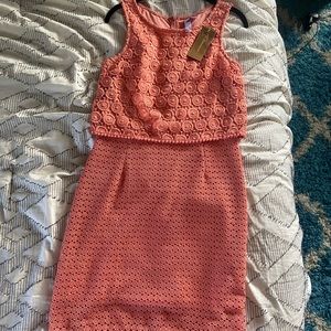 Francesca’s coral lace layered dress NWT